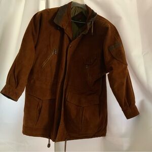 Men's Brown Suede Military Field Jacket with Contrast Collar-Vintage-Leather